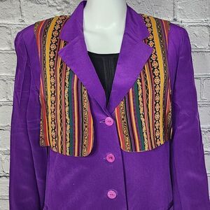 Silk Boutique 100% Purple Blazer with Cropped Vest, Women's 10 NWT